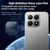 A marketing image showing a phone camera lens protector with text overlays and a background image of space and Earth. Produktbild-Vorschau