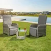 Two chairs and a table are set up on a lawn next to a swimming pool with a modern house in the background. Náhľad obrázku produktu