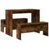 A dining table and bench set made of wood-look material, presented against a white background. Náhled obrázku produktu