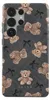 A phone case with a teddy bear pattern and black bows on a dark gray plaid background. Podgląd zdjęcia produktu
