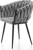 A grey upholstered chair with a braided backrest and black legs, set against a white background. Produktbild-Vorschau