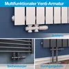 A collage of three images showing different radiator valve configurations for heating systems. Podgląd zdjęcia produktu