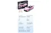 A pink toy sports car and its packaging are shown, along with a remote control and a product information table. Voir les images du produit