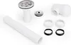 A collection of plumbing parts for a sink drain, including a drain flange, pipe, and connectors, laid out on a white background. Náhled obrázku produktu