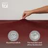 A hand is shown stretching a red fabric, likely a bedsheet, with icons and text indicating product features. Anteprima dell’immagine prodotto