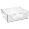 A clear, studio shot of a transparent plastic refrigerator drawer with internal dividers. Produktbild-Vorschau