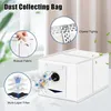A dust collecting bag for a vacuum cleaner, with close-up insets highlighting its features. Produktbild-Vorschau