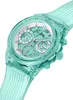 A close-up studio shot of a green translucent Guess watch. Produktbild-Vorschau