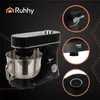 A black and silver kitchen mixer is shown against a dark background, with close-up insets highlighting specific features. Produktbild-Vorschau