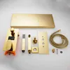 A collection of gold-colored shower fixture components laid out on a white background. Podgląd zdjęcia produktu
