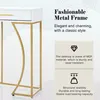 A close-up of a white and gold console table with marketing text and icons. Anteprima dell’immagine prodotto