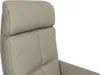 Close-up of the headrest and upper back of a gray leather recliner. Produktbild-Vorschau