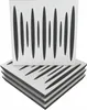 A stack of white acoustic wall panels with black cutouts, with one panel on top showing a different pattern. Podgląd zdjęcia produktu