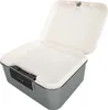 An open, empty lockable storage box with a combination lock. Produktbild-Vorschau