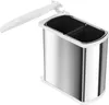 A silver and white dual-compartment trash can with its lid open, shown from a slightly elevated angle against a white background. Produktbild-Vorschau