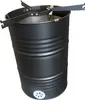 A black metal barrel with a metal grate on top, set against a white background. Produktbild-Vorschau