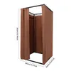 A freestanding changing room or fitting room with brown curtains, shown from the front-left angle, with dimensions indicated by text overlays. Voir les images du produit
