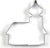 A metal cookie cutter shaped like a church with a dome. Voir les images du produit