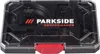 A black and clear plastic case containing various saw blades and accessories for a multi-tool. Produktbild-Vorschau