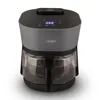 A black and gray air fryer with a glass basket is displayed on a white background. Produktbild-Vorschau