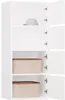 Interior view of a white cabinet with shelves and storage bins. Voir les images du produit