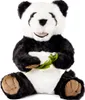 A plush panda toy sitting and holding a bamboo stalk. Voir les images du produit