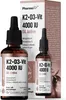 Two bottles of Pharmovit K2+D3-Vit Oil Active supplement are shown next to their packaging. Produktbild-Vorschau