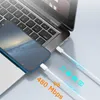 A smartphone is connected to a laptop via a USB-C cable, illustrating data transfer. Produktbild-Vorschau