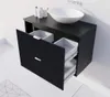 A black bathroom vanity with drawers open, a white sink on top, and toiletries. Náhľad obrázku produktu