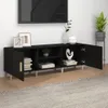 A black TV stand with open doors and shelves, displaying decorative items and books, in a room setting. Náhled obrázku produktu