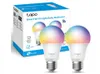 A product shot of two smart light bulbs and their packaging. Produktbild-Vorschau