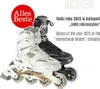 Two pairs of inline skates, one white and gold, the other black and gold, are displayed. Text overlays indicate they are "Skates of the year 2023" in the "recreational skates" category. Náhľad obrázku produktu