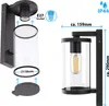 Diagrams and dimensions of a black outdoor wall lamp with a glass shade. Produktbild-Vorschau