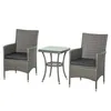 A gray rattan garden seating set with a glass-topped table and two chairs, presented on a white background. Produktbild-Vorschau