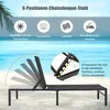 A chaise lounge on a beach with icons and text describing its features. Voir les images du produit