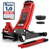A red and black hydraulic car jack with accessories, displayed on a white background. Produktbild-Vorschau
