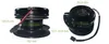 Two views of a black electromagnetic clutch for a lawn tractor, with dimensions indicated. Podgląd zdjęcia produktu