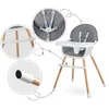 A high-chair for babies and toddlers, with close-up insets showing details of the harness and leg construction. Náhled obrázku produktu