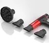 A red and black hairdryer with three attachments on a white background. Podgląd zdjęcia produktu