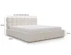 A white upholstered bed with dimensions indicated by measurement lines and text. Produktbild-Vorschau