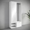 A white wardrobe with a mirrored door and open shelving, set against a gray wall. Anteprima dell’immagine prodotto