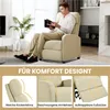 A man is sitting in a beige recliner chair, reading a book. The image is overlaid with smaller images highlighting features of the chair. Produktbild-Vorschau