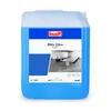 A blue plastic canister of cleaning fluid with a label showing the product name, a picture of a conference room, and various icons. Produktbild-Vorschau