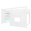 A white loft bed with stairs and a window. Voir les images du produit