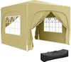 A tan pop-up gazebo with windows and a carrying bag shown in front of a white background. Produktbild-Vorschau