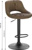 A brown bar stool with dimensions indicated by measurement lines and text. Produktbild-Vorschau