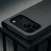 A close-up view of the rear camera module of a black leather iPhone case. Anteprima dell’immagine prodotto