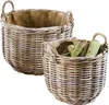 Kobolo Holztrage Holzkörbe 2er Set rund grau Rattan | Produktbild-Vorschau 1
