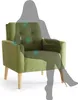 A silhouette of a person sitting in a green armchair, with glowing blue dots indicating pressure points. Voir les images du produit