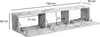 A white marble-effect lowboard with three open compartments and hinged doors, showing dimensions. Produktbild-Vorschau